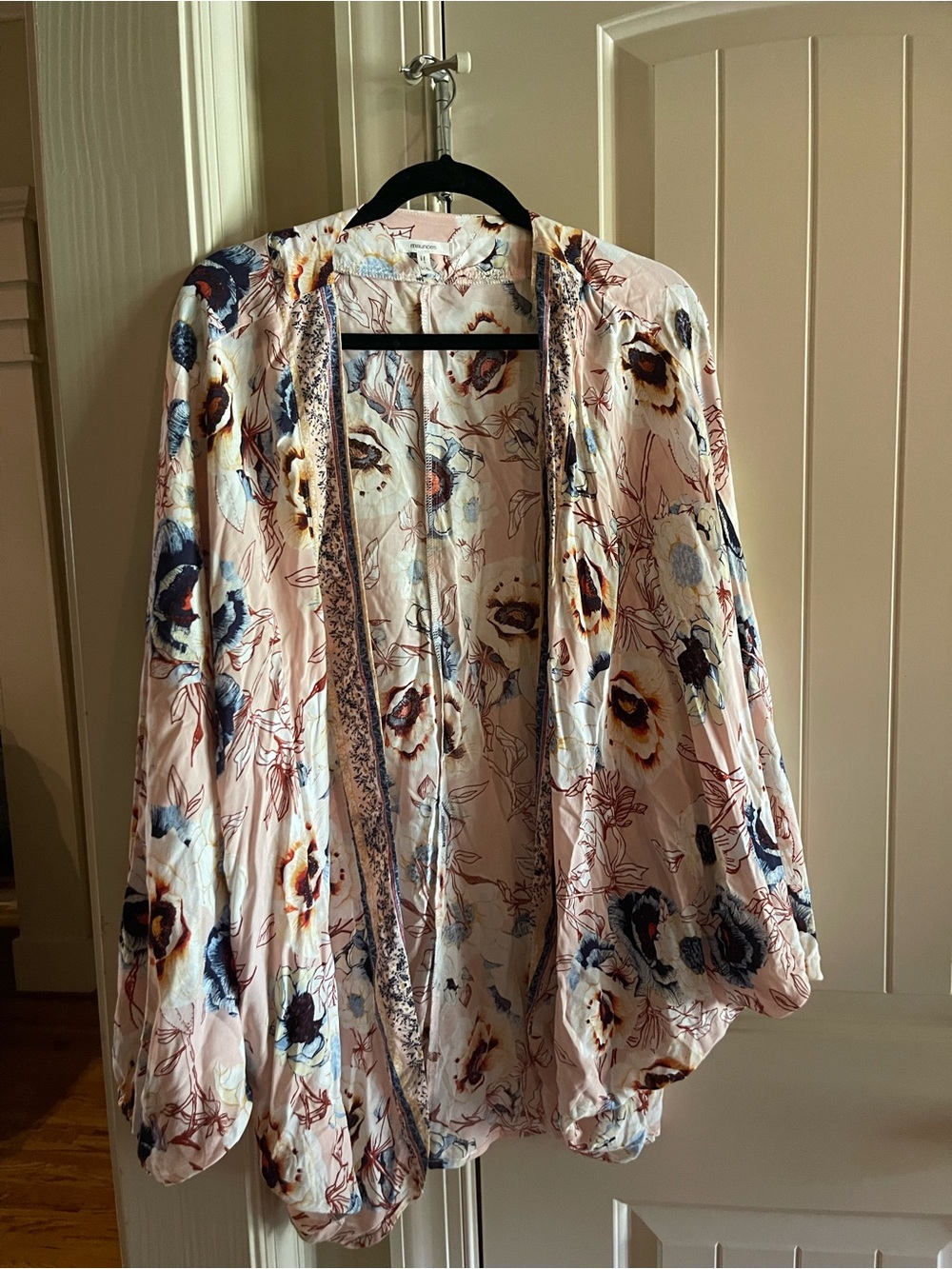 Floral Print Open Kimono Jacket - Pink Multi